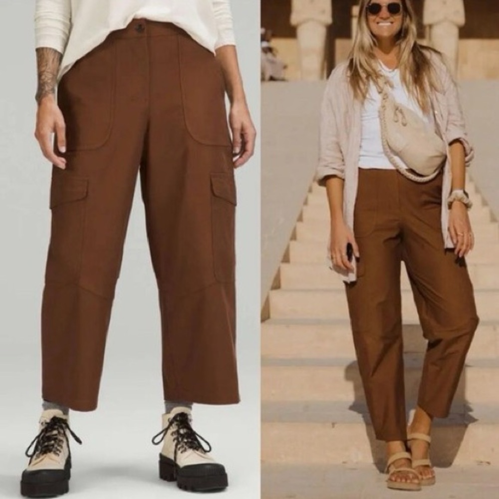 Lululemon Utilitech Cargo Pocket High Rise Crop Pants Brown EUC Size 28